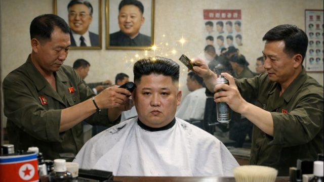 Mari kita mulai dari sosok paling ikonik: Kim Jong Un. Bukan cuma rudalnya yang mudah dikenali, tapi juga rambutnya.